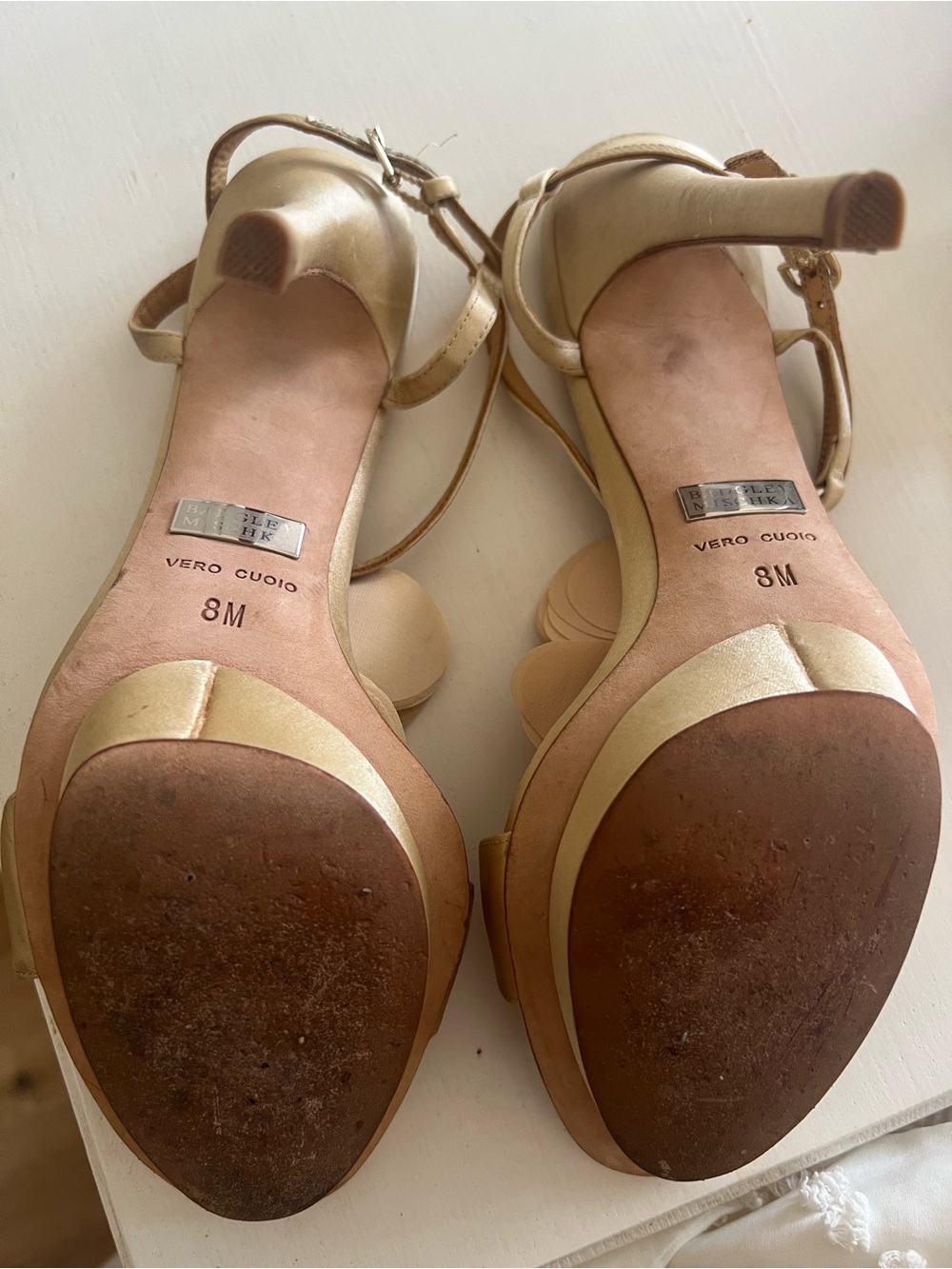 Badgley Mischka Randee Champagne Floral-Embellished Open-Toe Heels - Picture 8 of 8